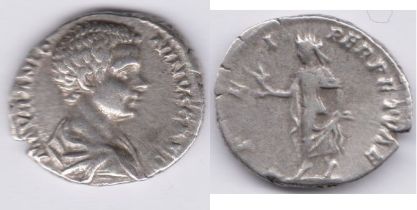 Roman - Caracalla A.D. 198-217 Silver denarius, rev: SPEI PERPETVAE, Spes advancing. RCV 6680, VF