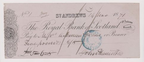 Royal Bank of Scotland, St Andrews, used bearer CO 17.10.70, black on grey, printer Barclay & Fry