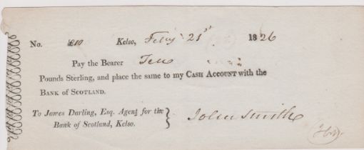 Bank of Scotland Kelso, Used Bearer 21 Feb 1826