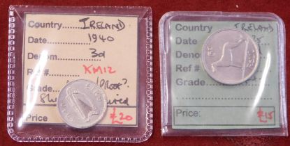Ireland 1935 and 1940 Threepence GVF and AUNC (2)