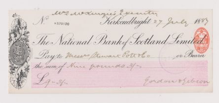 National Bank of Scotland Ltd, Kirkcudbright, used bearer RO 15.7.86, black on white pink panel,