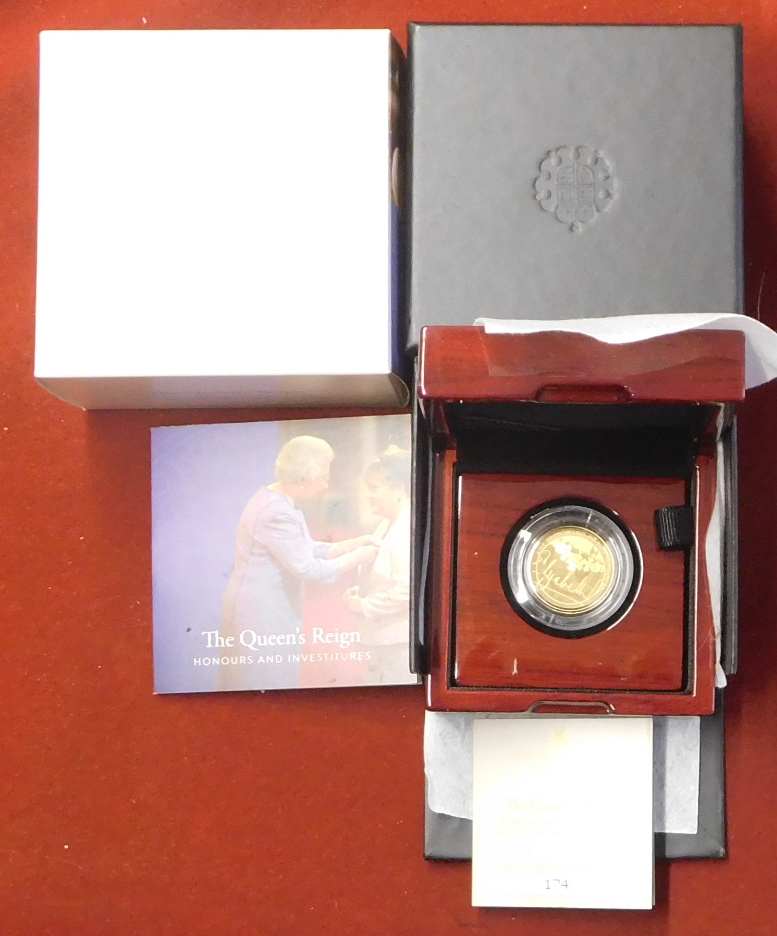 Gold 2022 United Kingdom Queen's Honours and Investitures quarter ounce proof coin, Royal Mint and