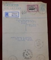Ceylon 1957 pre-paid 20c Air Letter posted registered to London cancelled 12.6.57 Lunawa on 20c