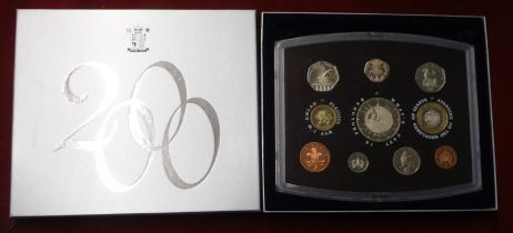 2000 United Kingdom Royal Mint Proof set Millenium £5 to 1p, (10 coins). Royal Mint case with