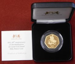 Gold 2021 Ironside 50th Anniversary of Decimalisation George and the Dragon 50 Pence coin,