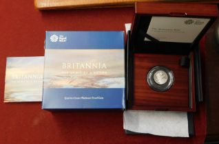 2020 United Kingdom Britannia Quater Ounce Platinum Proof coin, Royal Mint box and certificate