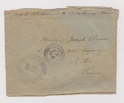 France 1907 envelope posted to Cher France from Foreign Legion Regiment in Casablanca cancelled 22.