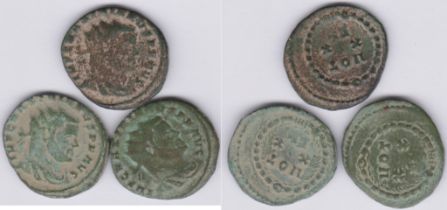 Roman - Maxentius A.D. 307-312 Billon third follis, a group of (3). Rev: type VIT/XX/FEL in five