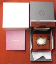 Gold 2022 United Kingdom Justice Piedfort Sovereign with Royal Mint box and certificate, 15.98