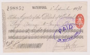 Bank of Ireland, Waterford, used order RO 10.6.96 black on white