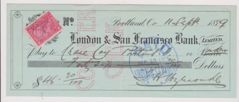 USA London & San Francisco Bank Limited, Portland Oregon, used order 9 Sept 1899, black on green,
