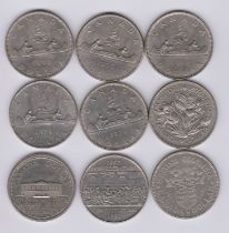 Canada - Dollars (9) 1968, 1969, 1970, 1971, 1973, 1975, 1976, 1979 and 1982, used but high grade