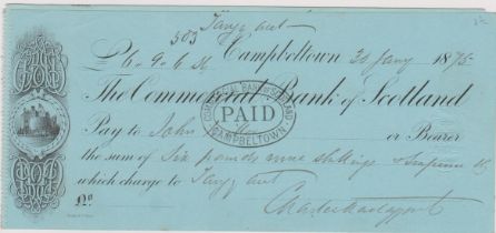 Commercial Bank of Scotland Campbeltown, used bearer CO 3.1.74, blue on blue, Vig. Castle, printer