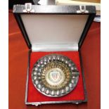 A metallic silver plate ash tray with enamel Club crest of Athletic Club de Bilbao. Date unknown.