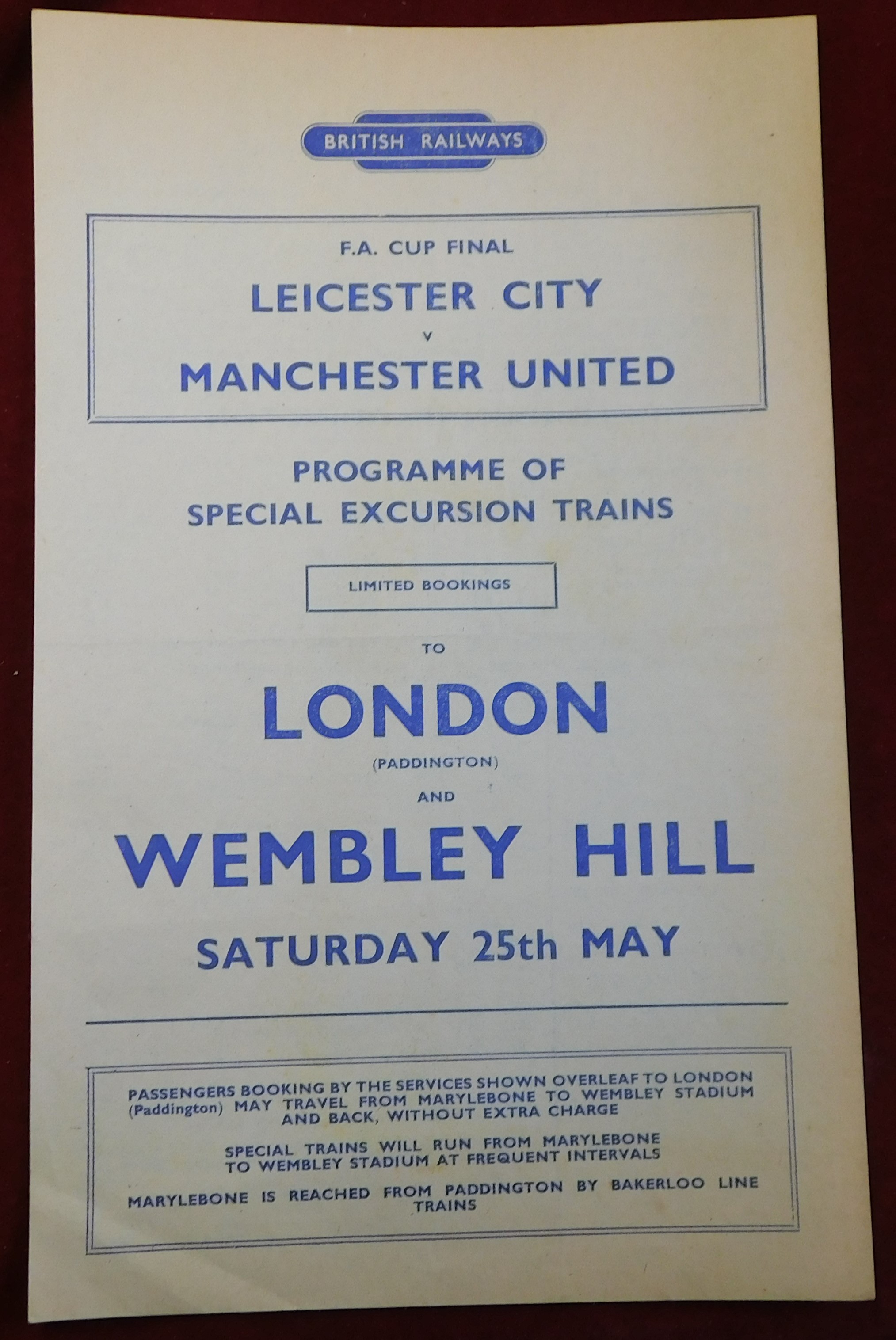 FA Cup Final Leicester City v Manchester United 1963 - a collection of ephemera from the Final - Image 5 of 7