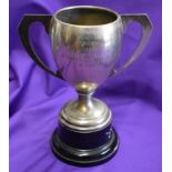 An engraved Lancashire Senior Cup Runners Up trophy presented to Jimmy Elms of Manchester United