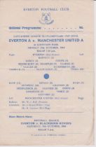 Very rare single sheet programme Everton v Manchester United 'A' Lancashire League Supplementary Cup