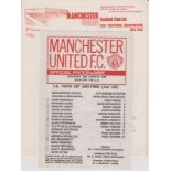 A collection of 2 Manchester United single sheet home programmes from the FA Youth Cup in season