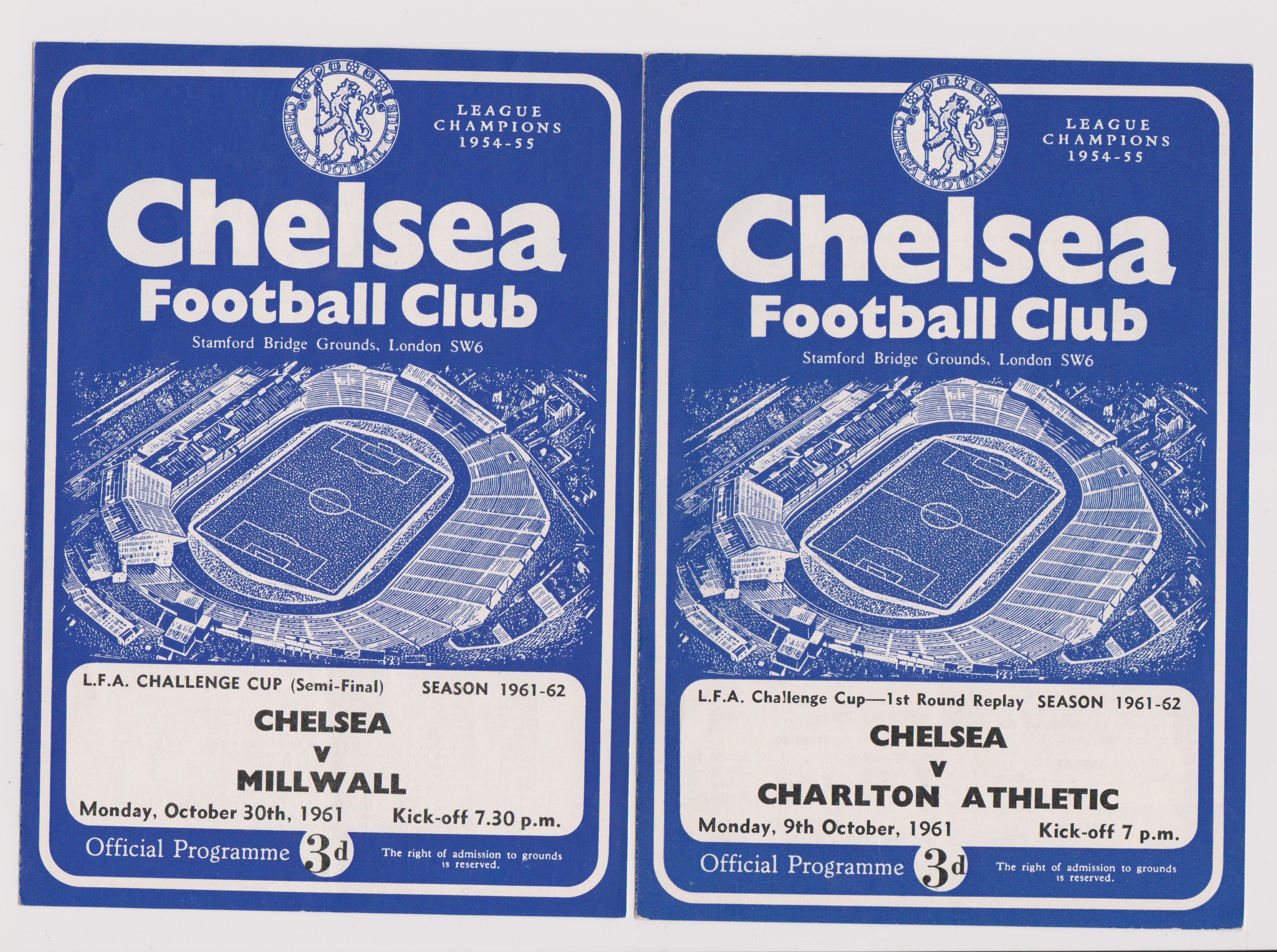 A collection of 7 programmes all featuring Chelsea in the London Challenge Cup. Homes v Tooting &