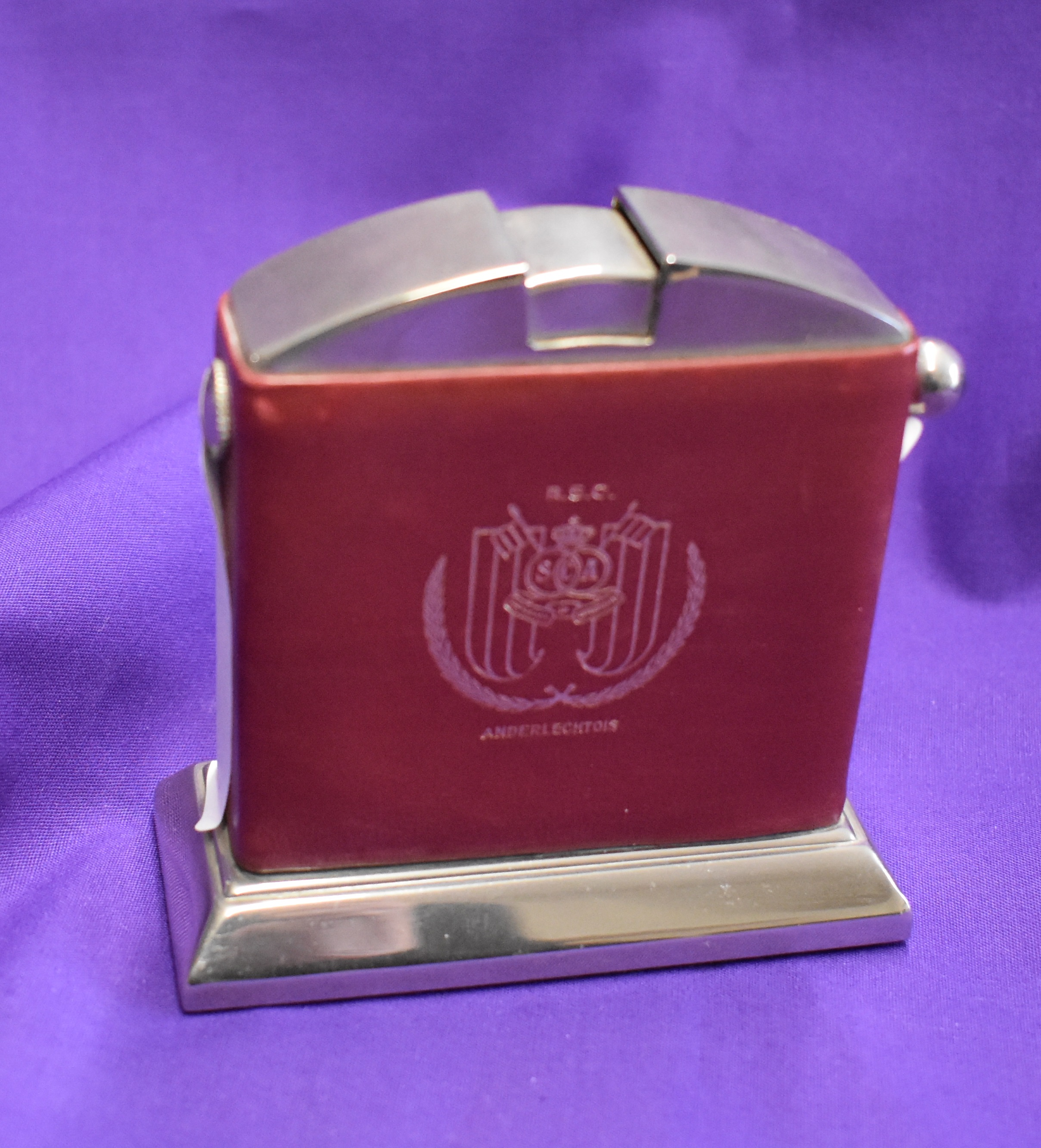 A lighter and alarm clock in an engraved box presented to a Manchester United player following - Image 2 of 2