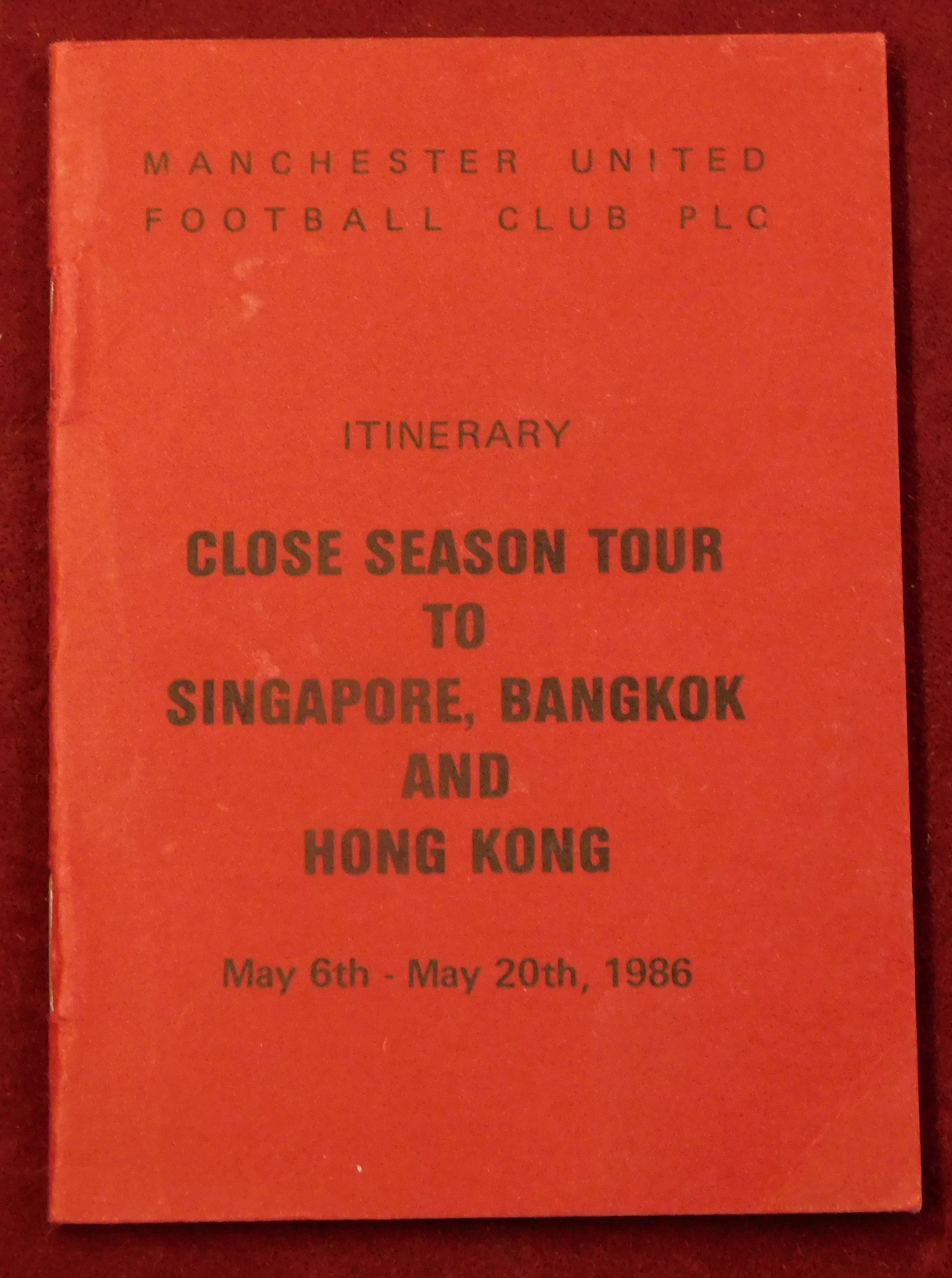 A very rare Manchester United Itinerary card given to Directors and players for the close season