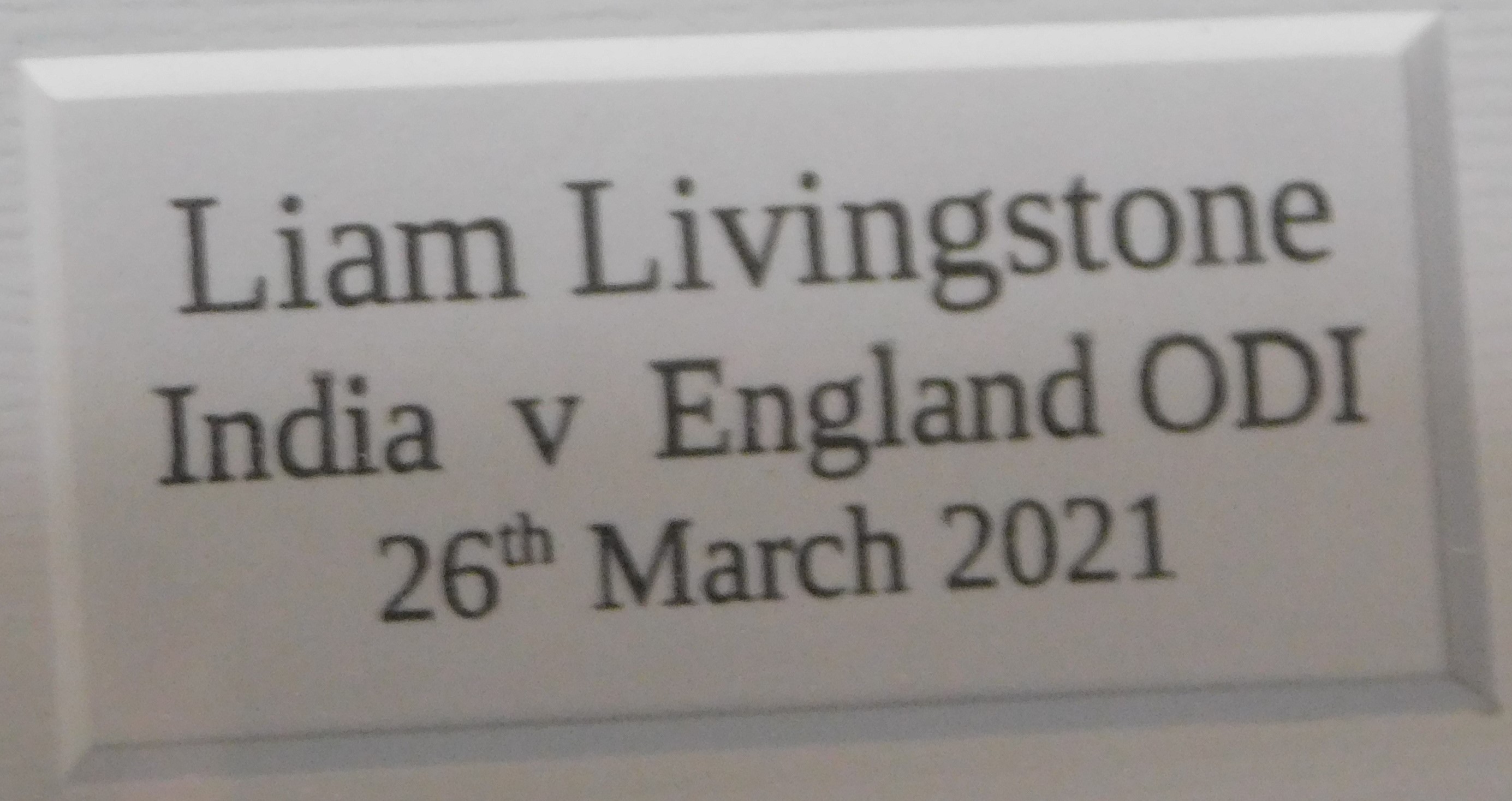 Framed England one day, Liam Livingstone 'match-worn' shirt, England V India March 2021, very - Image 2 of 3