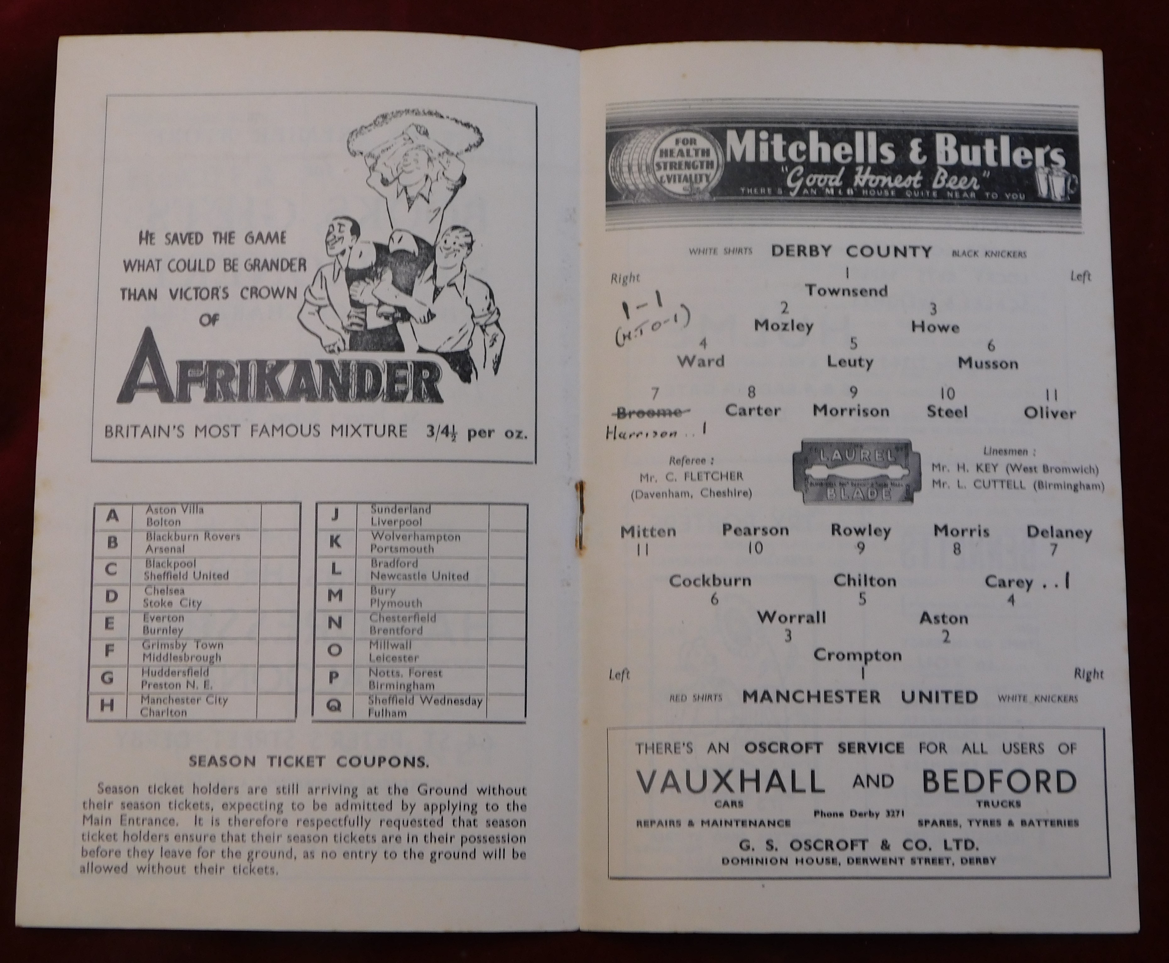 A collection of 6 Manchester United away programmes at Derby County 1947/48 (tape mark at spine, - Bild 3 aus 5
