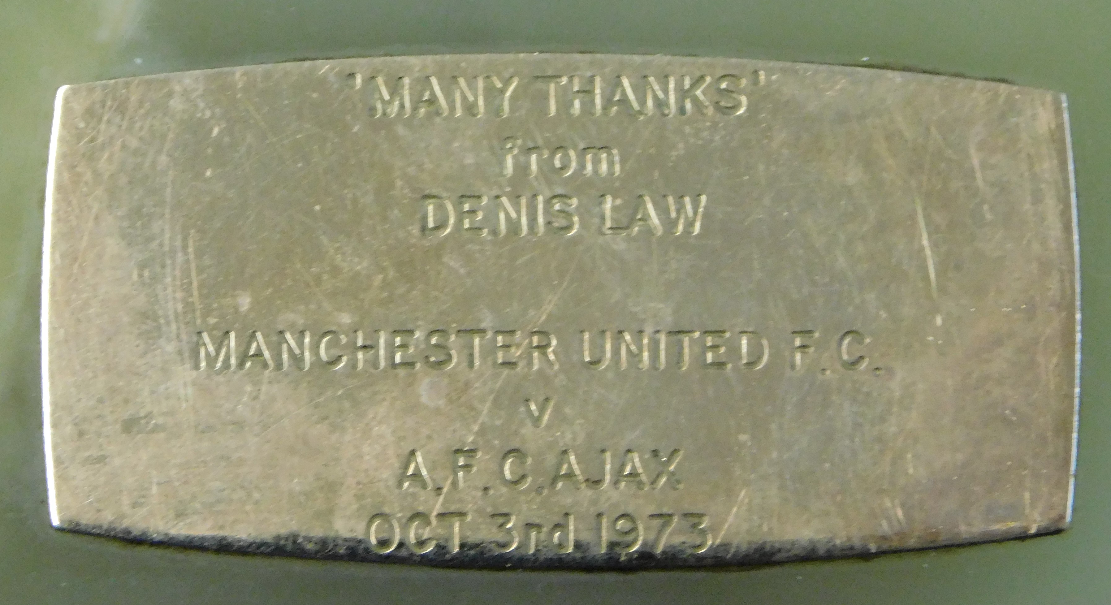 A green onyx cigarette case and lighter inscribed "Many thanks from Denis Law" Manchester United v - Image 4 of 4