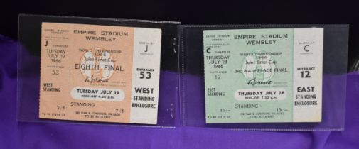 Unused tickets for 2 matches at the 1966 World Cup at Wembley. Mexico v Uruguay (Group match) and
