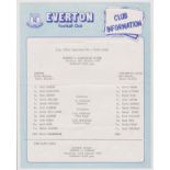 Single sheet programme Everton v Manchester United FA Youth Cup 3rd Round 8th January 1980. Light