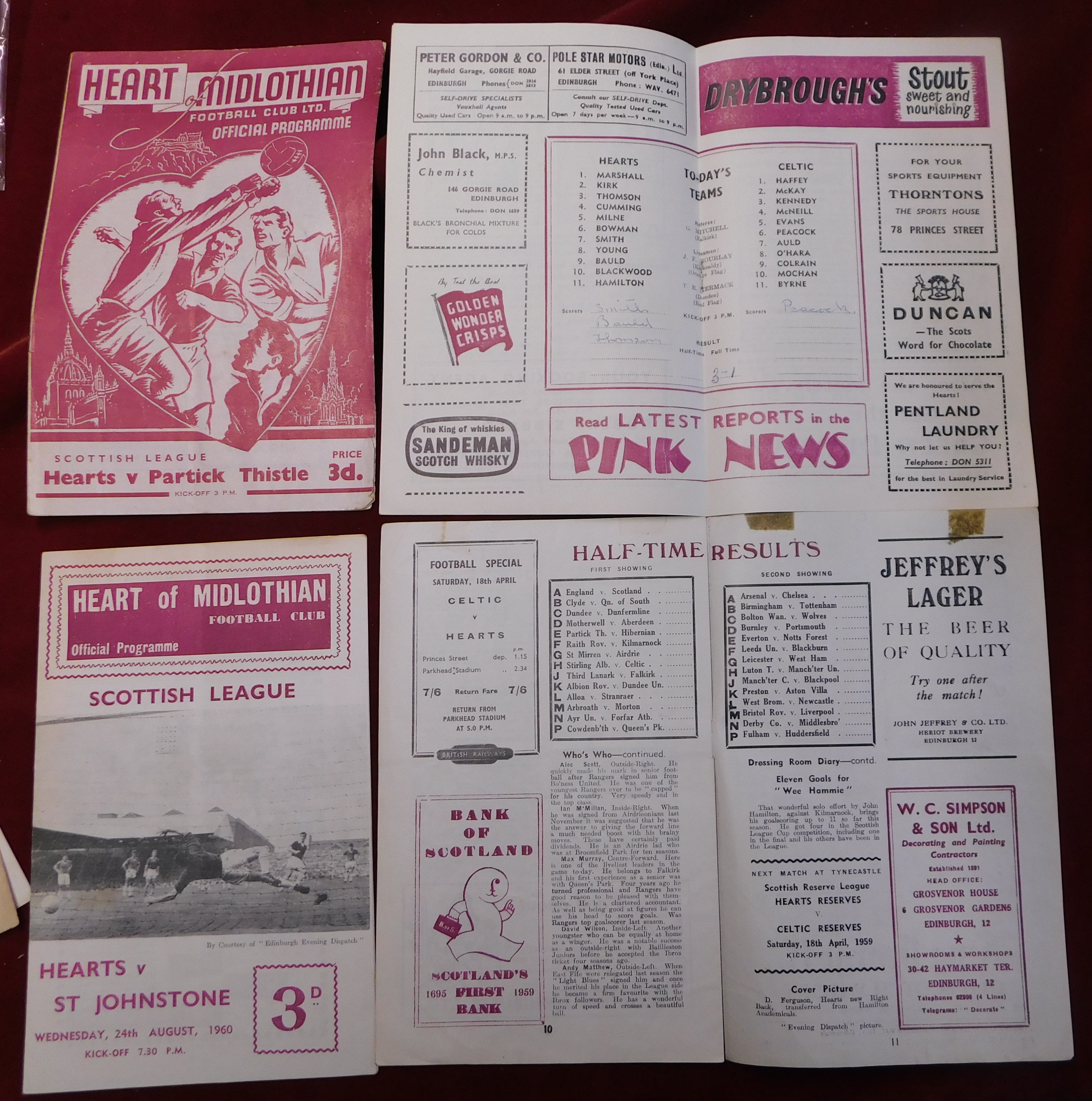 A collection of 6 Hearts programmes. 4 Homes v Partick Thistle 1952/53, Rangers 1958/59, Celtic - Image 3 of 3