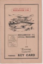 Programme Middlesbrough v Manchester United 23rd September 1950. No writing. Very light vertical