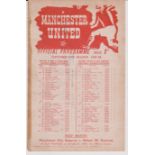 Single sheet programme Manchester United Reserves v Bury Reserves 27th March 1948. Tape at spine