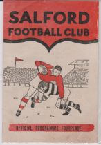 Rugby League match programme Salford v Leeds at Old Trafford Manchester United 5th November 1958. No