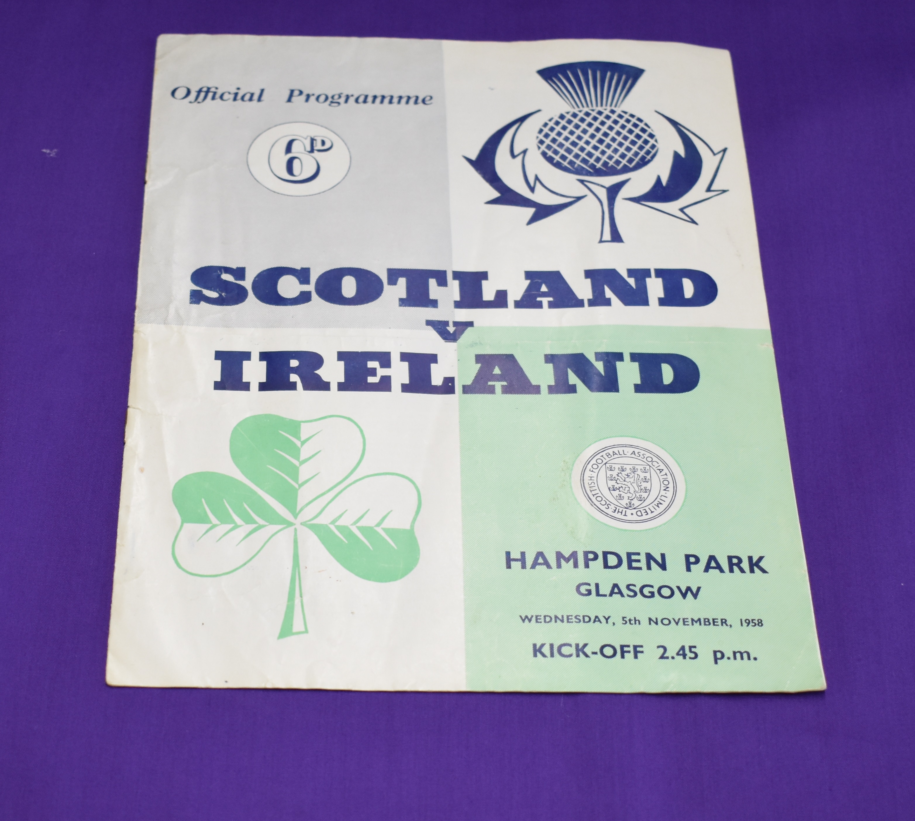 Programme Scotland v Northern Ireland at Hampden 5th November 1958. This was the second of 2 matches