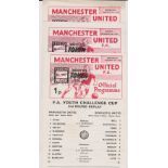 A collection of 3 Manchester United single sheet home programmes from the FA Youth Cup in season