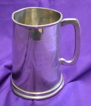 An engraved pewter mug presented to Mike Duxbury at his Testimonial match against Manchester City