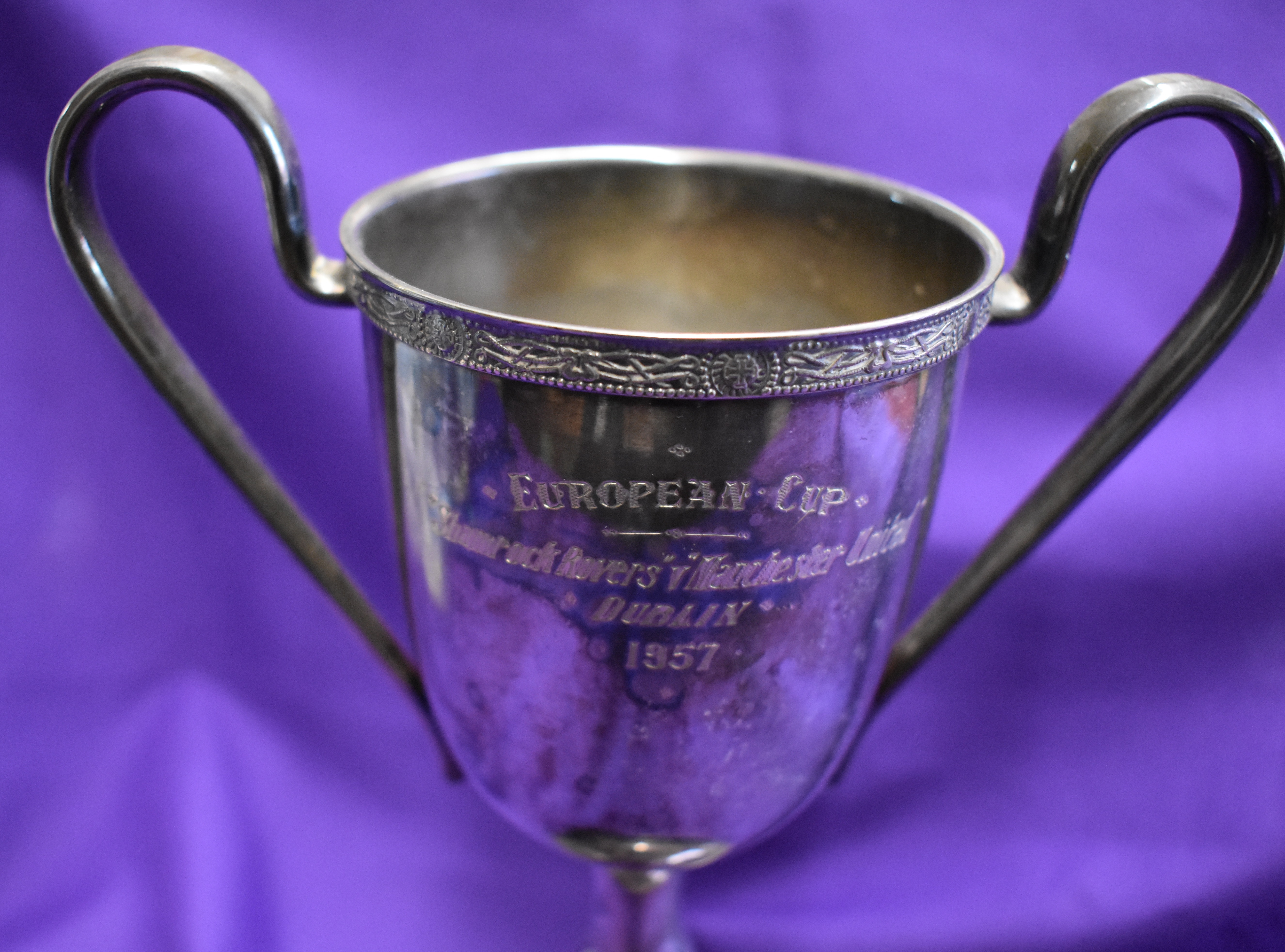 An engraved trophy presented to Manchester United after the Shamrock Rovers v Manchester United