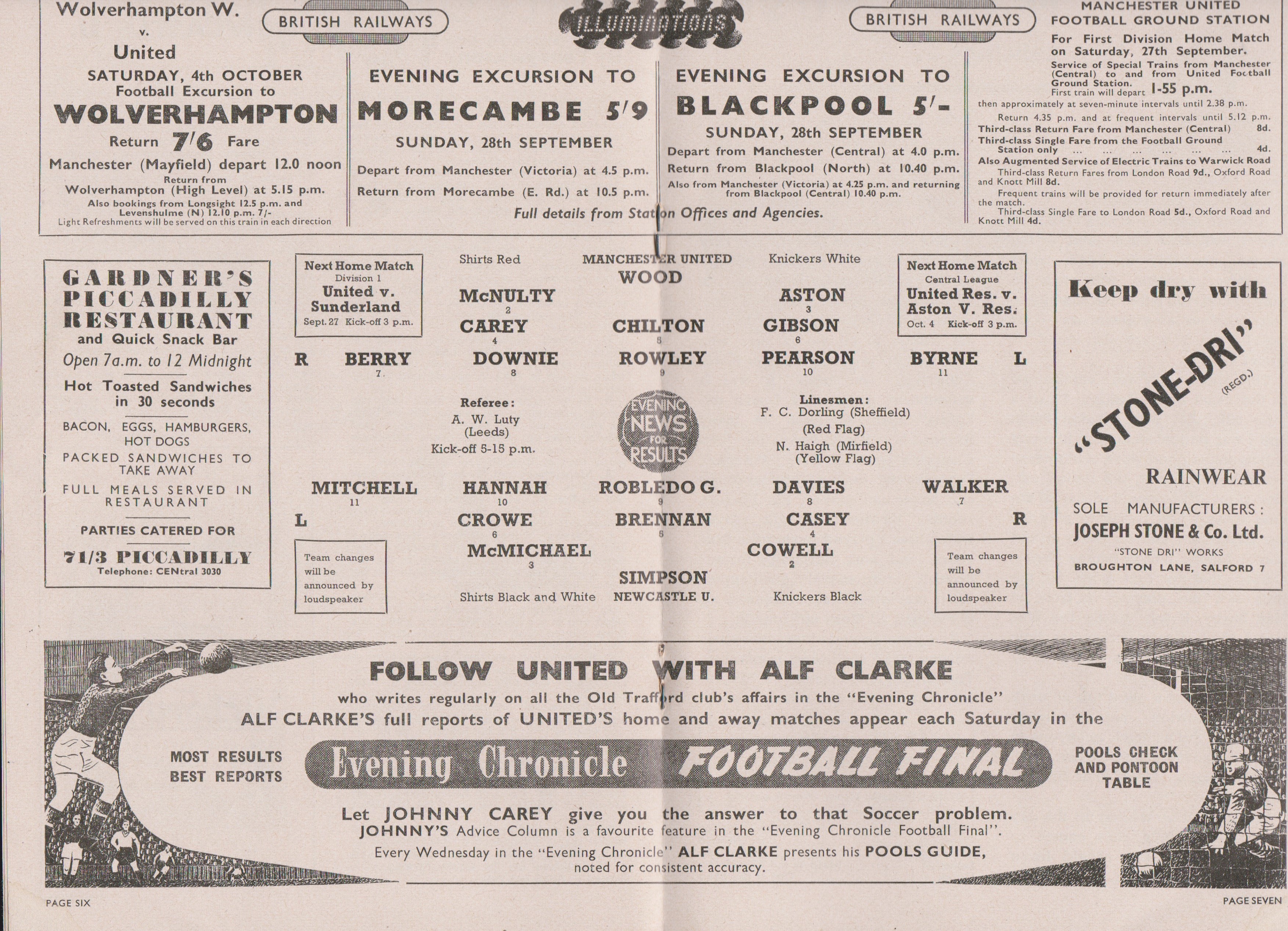 Programme Manchester United v Newcastle United Charity Shield at Old Trafford 24th September 1951.