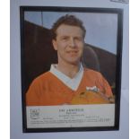 Signed framed portrait of Blackpool and England player Jimmy Armfield (38 cms x 30 cms). Generally