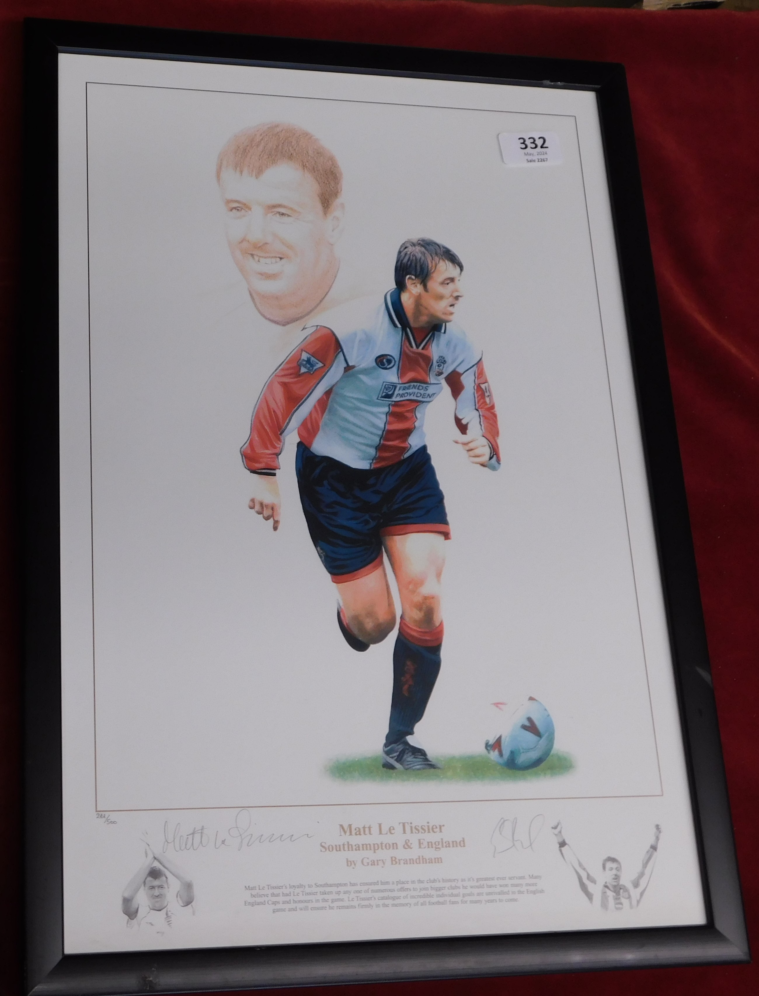 A magnificent 53cms x38 cms framed picture of Matt Le Tissier of Southampton and England. Signed