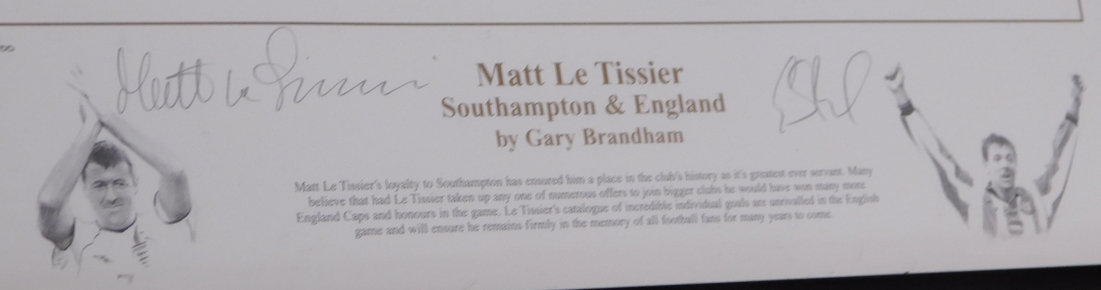 A magnificent 53cms x38 cms framed picture of Matt Le Tissier of Southampton and England. Signed - Image 3 of 3