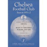 Chelsea v Hearts (Friendly). 4 Page programme 23rd April 1952. No writing. Very good