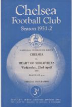 Chelsea v Hearts (Friendly). 4 Page programme 23rd April 1952. No writing. Very good