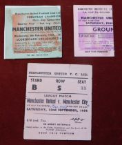 Manchester United home tickets from the 1956/57 season v Manchester City (League), (scorers, folds),