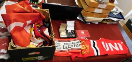 A collection of Manchester United Ephemera to include 2 banners celebrating winning the Premier