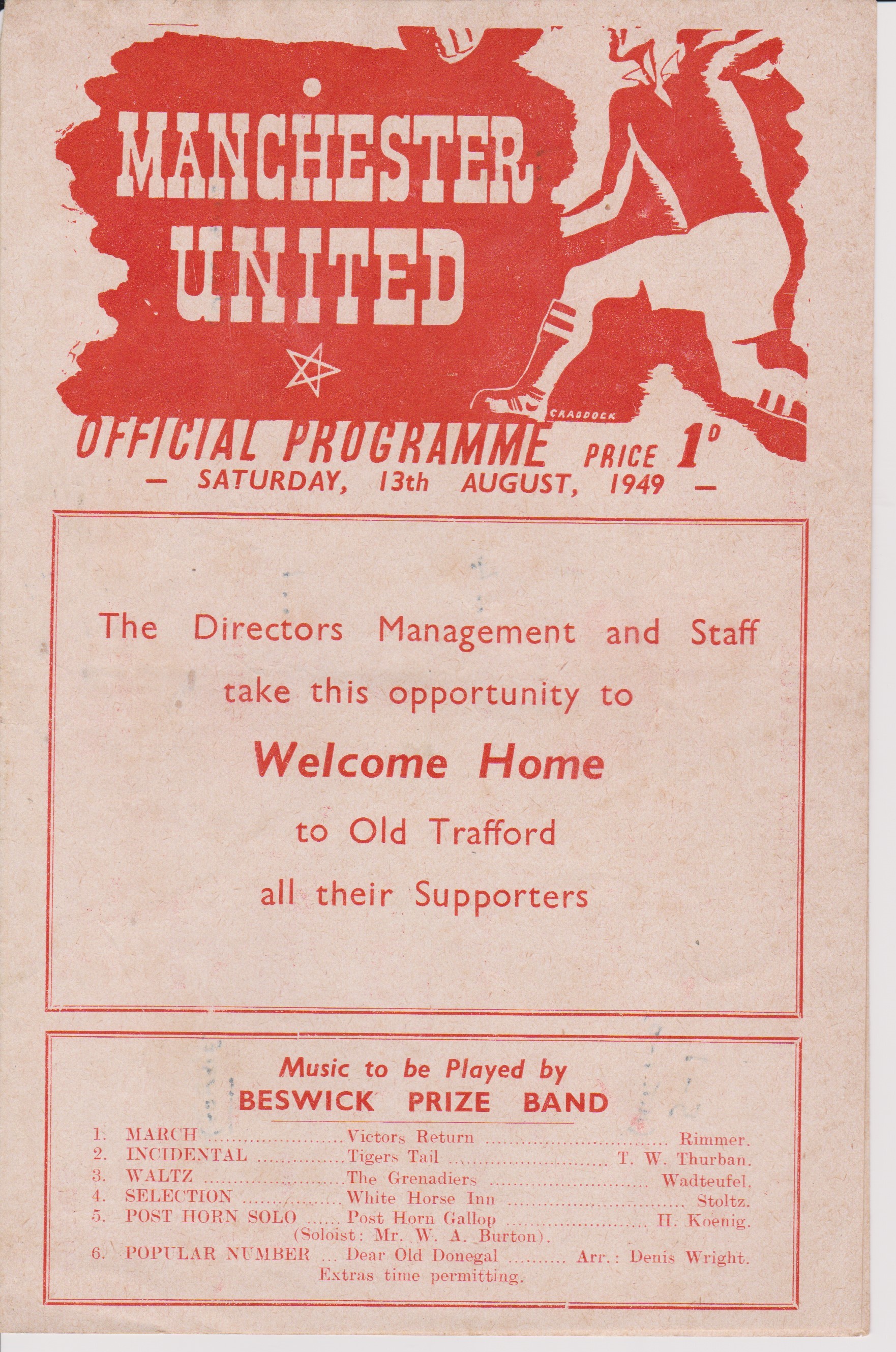 Manchester United 4 Page programme for the two practice matches Reds v Blues one of which kicked off