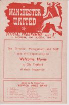 Manchester United 4 Page programme for the two practice matches Reds v Blues one of which kicked off