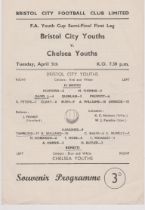 Bristol City v Chelsea FA Youth Cup Semi Final April 5th 1960. Scarce 4 page programme. Some