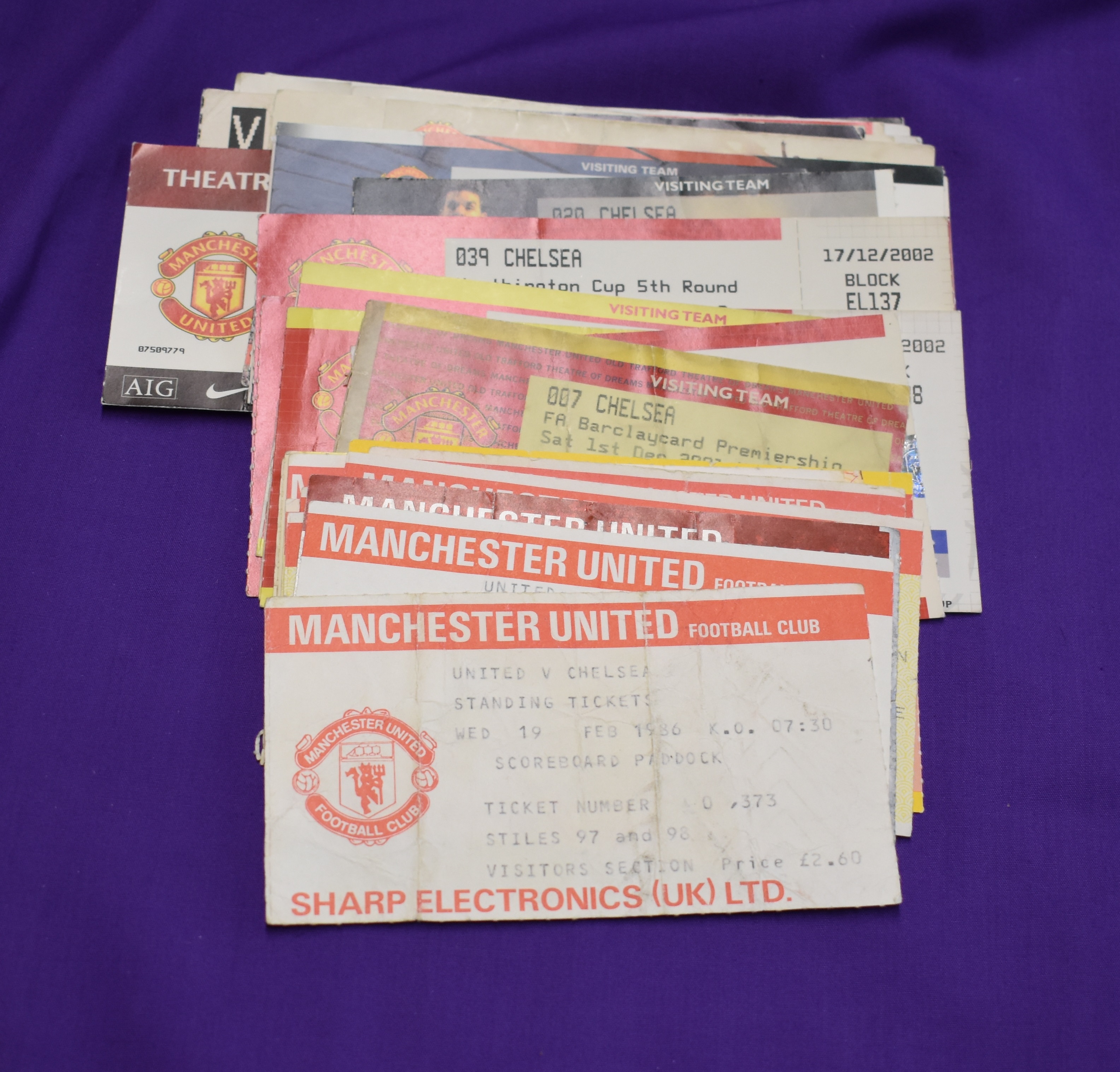 A collection of 32 tickets all Manchester United v Chelsea at Old Trafford from 1986/87 to 2019/